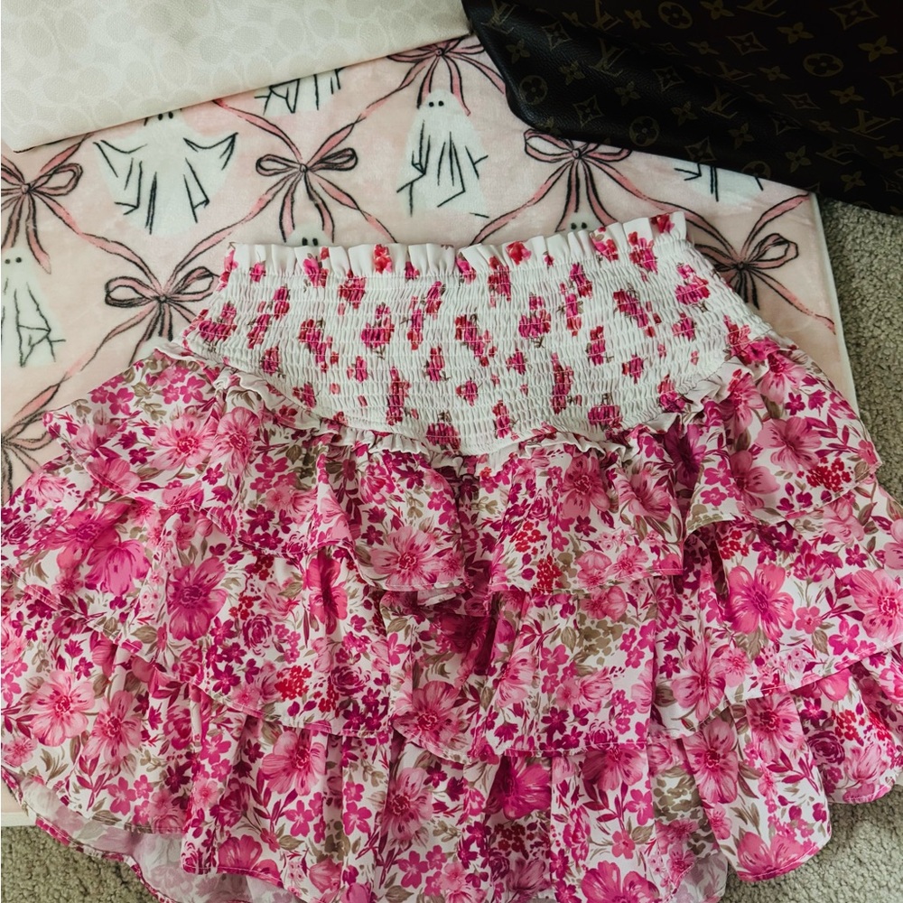 Altar'd State Pink Floral A-Line Skirt